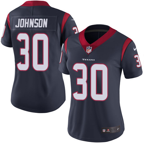 Nike Texans #30 Kevin Johnson Navy Blue Team Color Women's Stitched NFL Vapor Untouchable Limited Jersey